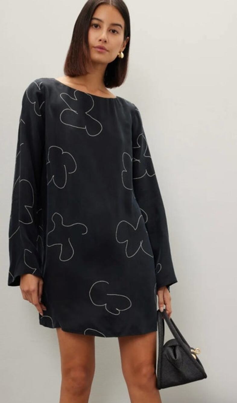 Madewell Shift Dress Floral Mini Boat Neck Long Sleeve S